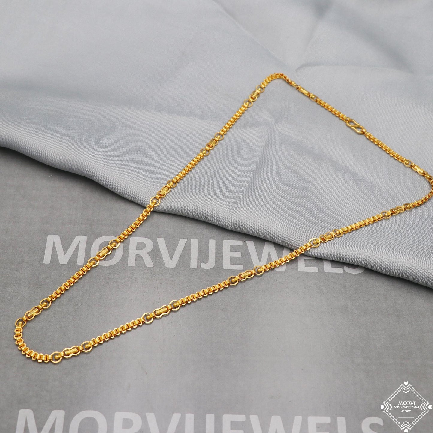 22k Gold Barrel Round link chain Necklace Handmade Jewelry for Gift,  K5279