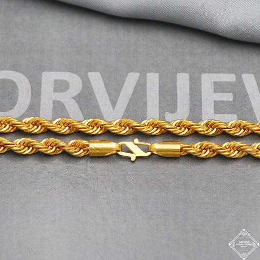 Yellow 22k Gold Rope Chain 5mm Twisted Necklace for Women and Men, Handmade Indian Necklace Chain, Daily Wear Chain, Party Wear Chain, K5283