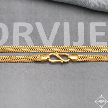 22k Yellow Gold Flat Box Chain Necklace 4 mm, 16 18 20 22 inch & all , Handmade Indian Gold handmade indian chain Jewelry, K5288