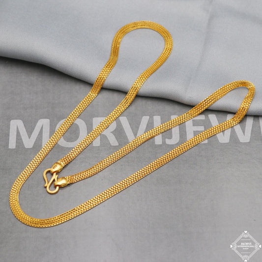 22k Yellow Gold Flat Box Chain Necklace 4 mm, 16 18 20 22 inch & all , Handmade Indian Gold handmade indian chain Jewelry, K5288