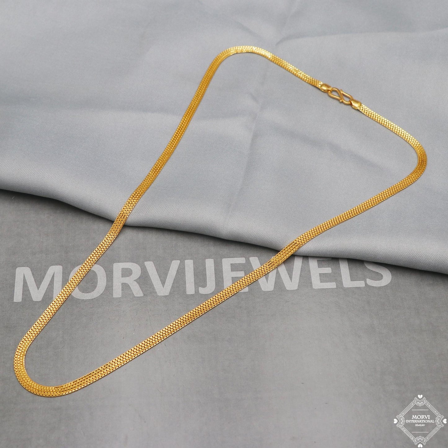 22k Yellow Gold Flat Box Chain Necklace 4 mm, 16 18 20 22 inch & all , Handmade Indian Gold handmade indian chain Jewelry, K5288