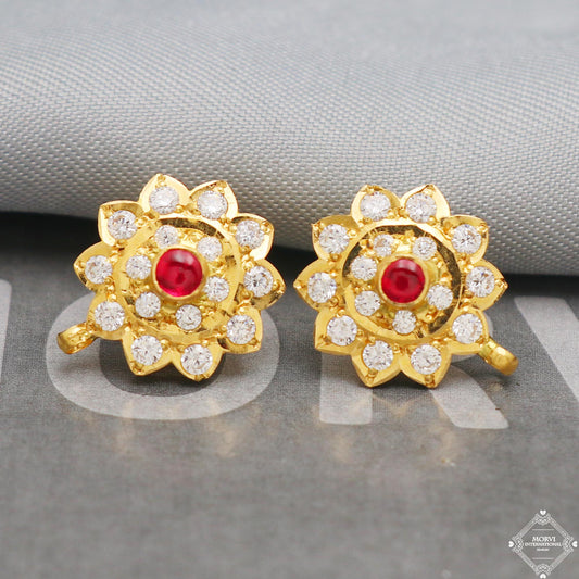 22k 22 karat Nag Gold Earrings, Handmade vintage traditional yellow gold earrings Indian jewelry, K5299