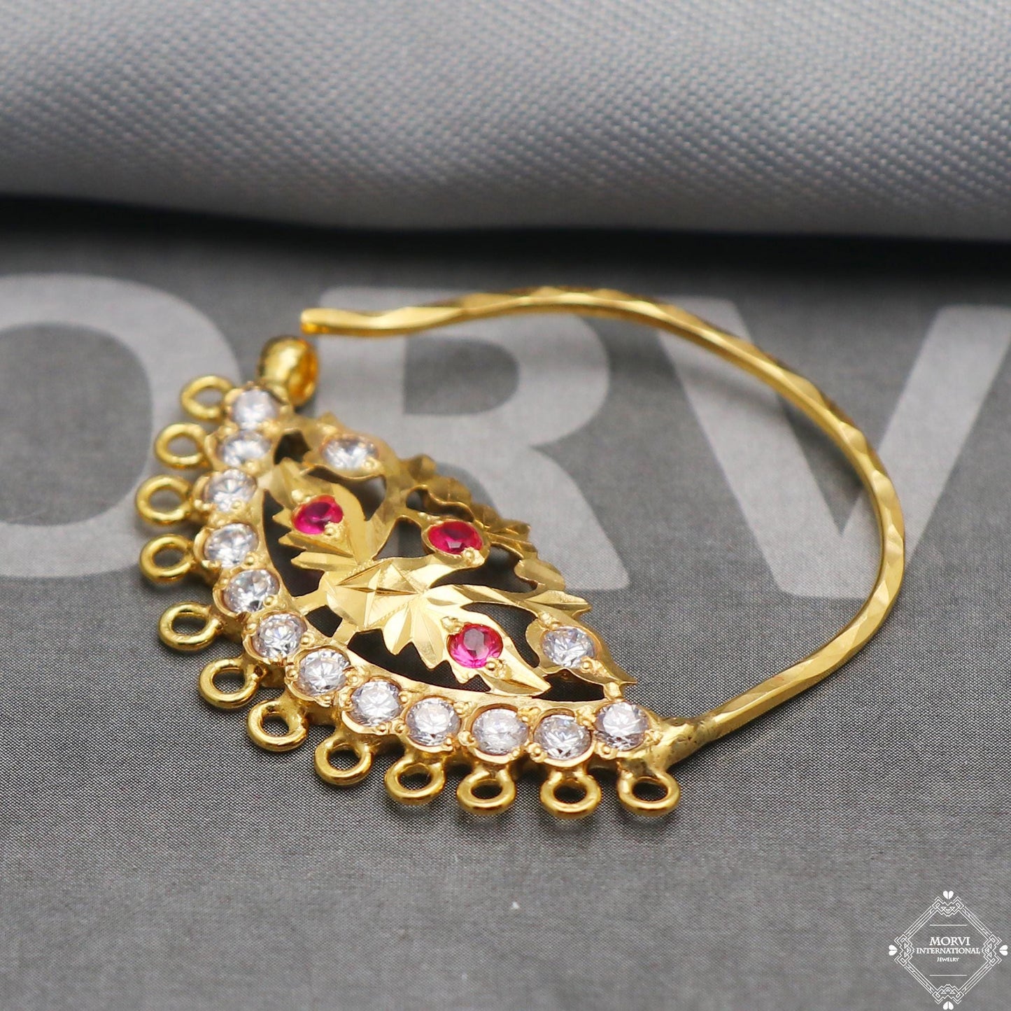 20k Yellow Gold Hoop Nose Ring Nath , Handmade big Yellow gold earrings for women, Vintage antique design indian gold earrings, K5309