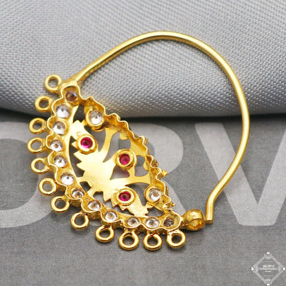 20k Yellow Gold Hoop Nose Ring Nath , Handmade big Yellow gold earrings for women, Vintage antique design indian gold earrings, K5309