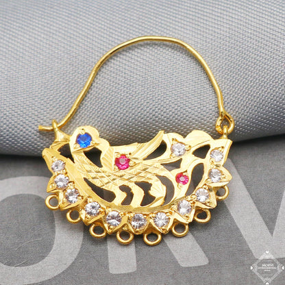 22k Yellow Gold Hoop Nose Ring Nath , Handmade big Yellow gold earrings for women, Vintage antique design indian gold earrings, K5310