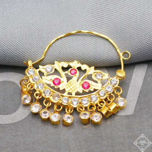 22k Yellow Gold Hoop Nose Ring Nath, Handmade big Yellow gold earrings for women, Vintage antique design indian gold earrings, K5311