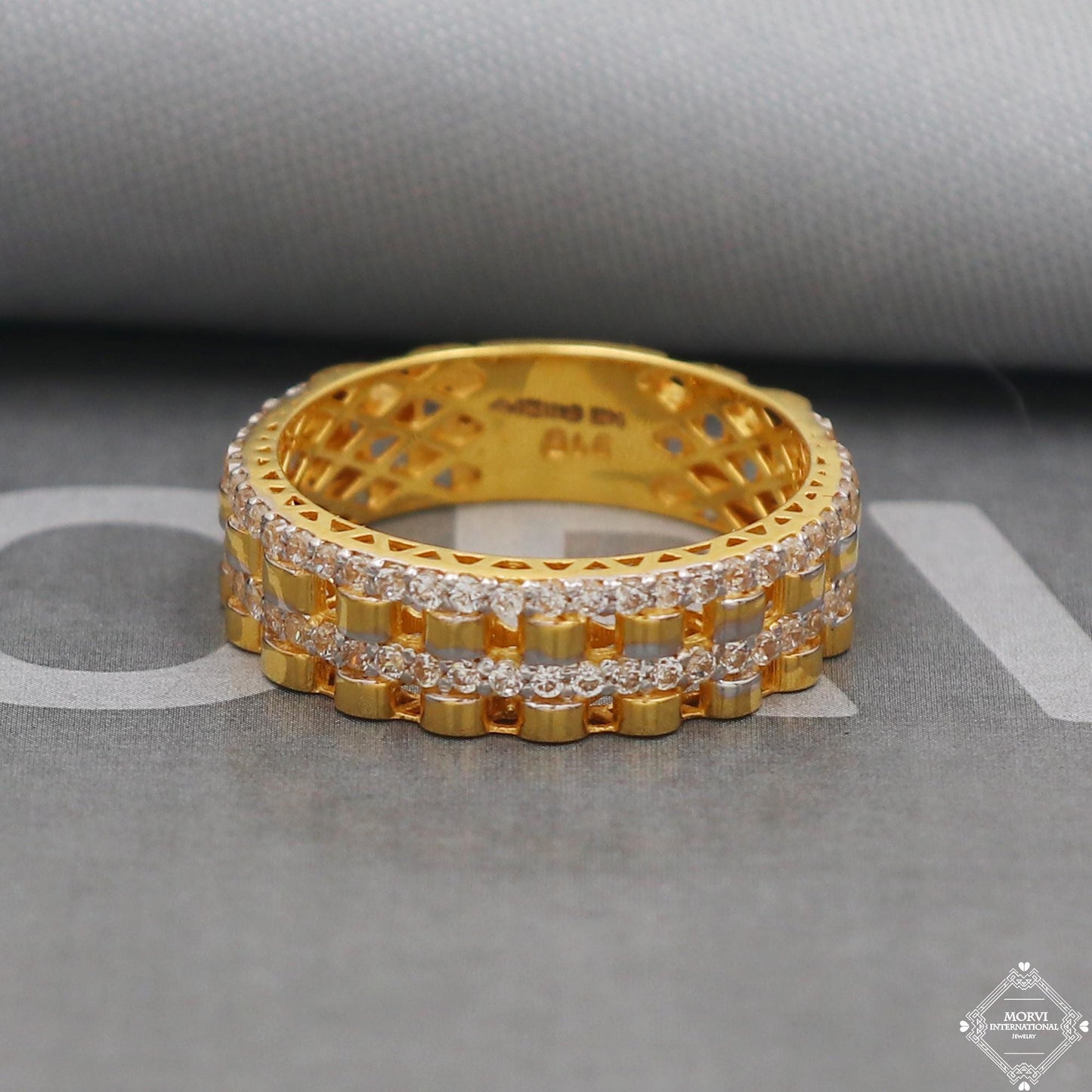 22k Gold Ring Jewelry, Handmade Indian Zircon Ring, Band Gold Ring, K5014