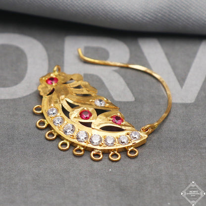 22k Yellow Gold Hoop Nose Ring Nath, Handmade big Yellow gold earrings for women, Vintage antique design indian gold earrings, K5312