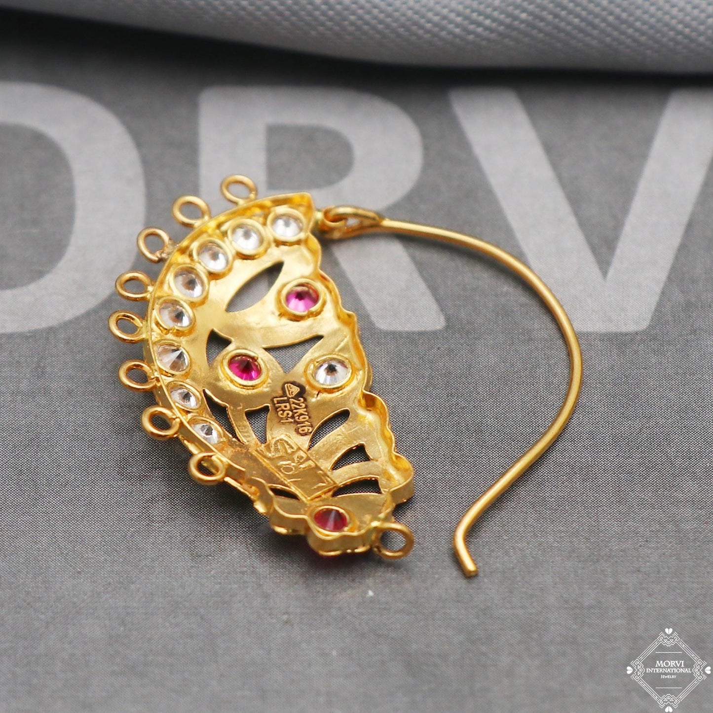 22k Yellow Gold Hoop Nose Ring Nath, Handmade big Yellow gold earrings for women, Vintage antique design indian gold earrings, K5312