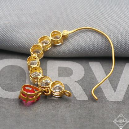 22kt 22k gold white stones and pink stone nose ring nath indian jewelry, K5314