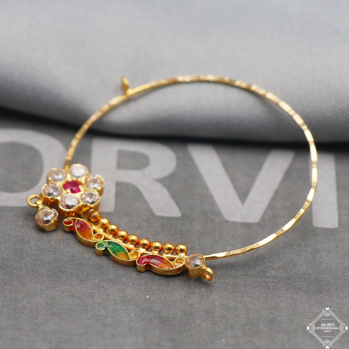 Solid 22k Gold Hoop Nose Ring Pin Nath, Wedding Party Wear Gold Nose Ring, Indian Handmade Jewelry for Gift, K5315