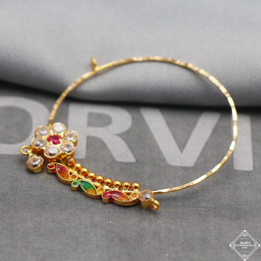 Solid 22k Gold Hoop Nose Ring Pin Nath, Wedding Party Wear Gold Nose Ring, Indian Handmade Jewelry for Gift, K5315