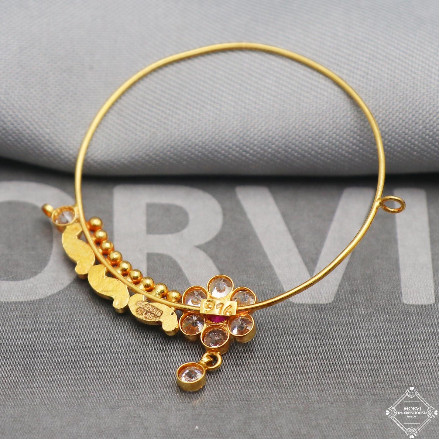 Solid 22k Gold Hoop Nose Ring Pin Nath, Wedding Party Wear Gold Nose Ring, Indian Handmade Jewelry for Gift, K5315