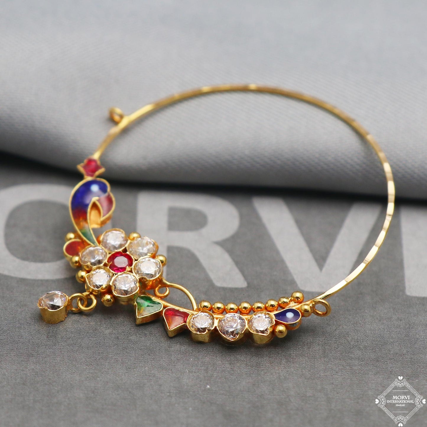 Wedding Jewelry 22k Yellow Gold Nath Hoop Nose Ring Pin Nath, Wedding Party Wear Gold Nose Ring, Indian Handmade Jewelry for Gift, K5319