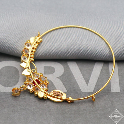 Wedding Jewelry 22k Yellow Gold Nath Hoop Nose Ring Pin Nath, Wedding Party Wear Gold Nose Ring, Indian Handmade Jewelry for Gift, K5319