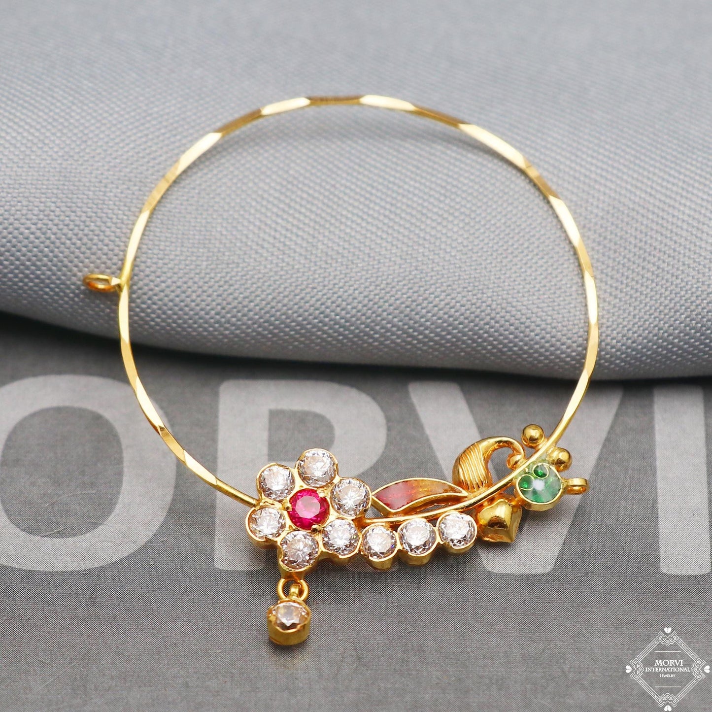 22k Yellow Gold Nose Ring Pin Nath, Wedding Party Wear Gold Nose Ring, Indian Handmade Jewelry for Gift, K5320