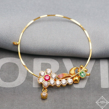 22k Yellow Gold Nose Ring Pin Nath, Wedding Party Wear Gold Nose Ring, Indian Handmade Jewelry for Gift, K5320