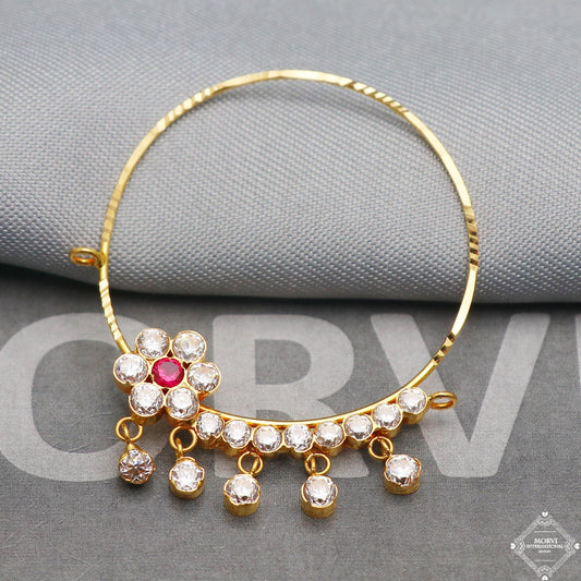 Zircon 22k Yellow Gold Hoop Nose Ring Pin Nath Jewelry, K5323