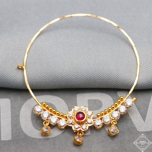 Gold Hoop Nose Ring Pin Nath, Wedding Party Wear Gold Nose Ring, Indian Handmade Jewelry for Gift, K5324