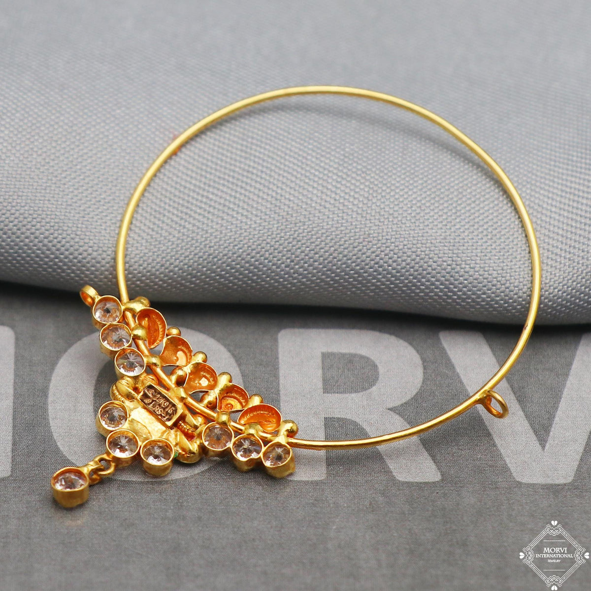 22k Yellow Gold Hoop Nose Ring Pin Nath, Multi Stone Nath Jewelry for Gift, K5325
