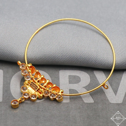 22k Yellow Gold Hoop Nose Ring Pin Nath, Multi Stone Nath Jewelry for Gift, K5325