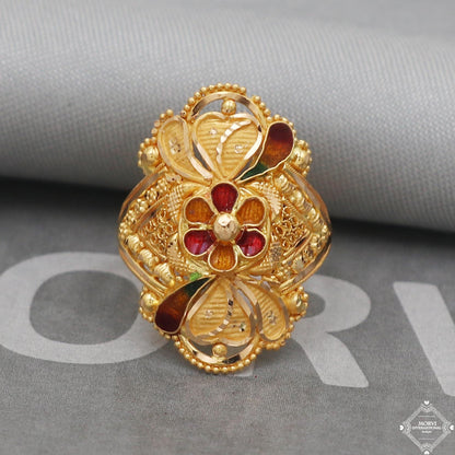 Designer Unique Gold Ring, Solid Gold 22k Ring, Rajasthani Jewelry