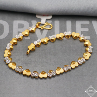 heart zircon yellow gold bracelet 7.25 inches indian handmade jewelry, k5344