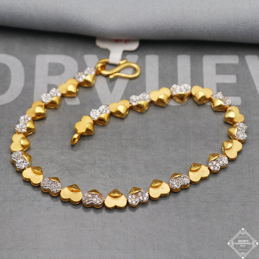 heart zircon yellow gold bracelet 7.25 inches indian handmade jewelry, k5344