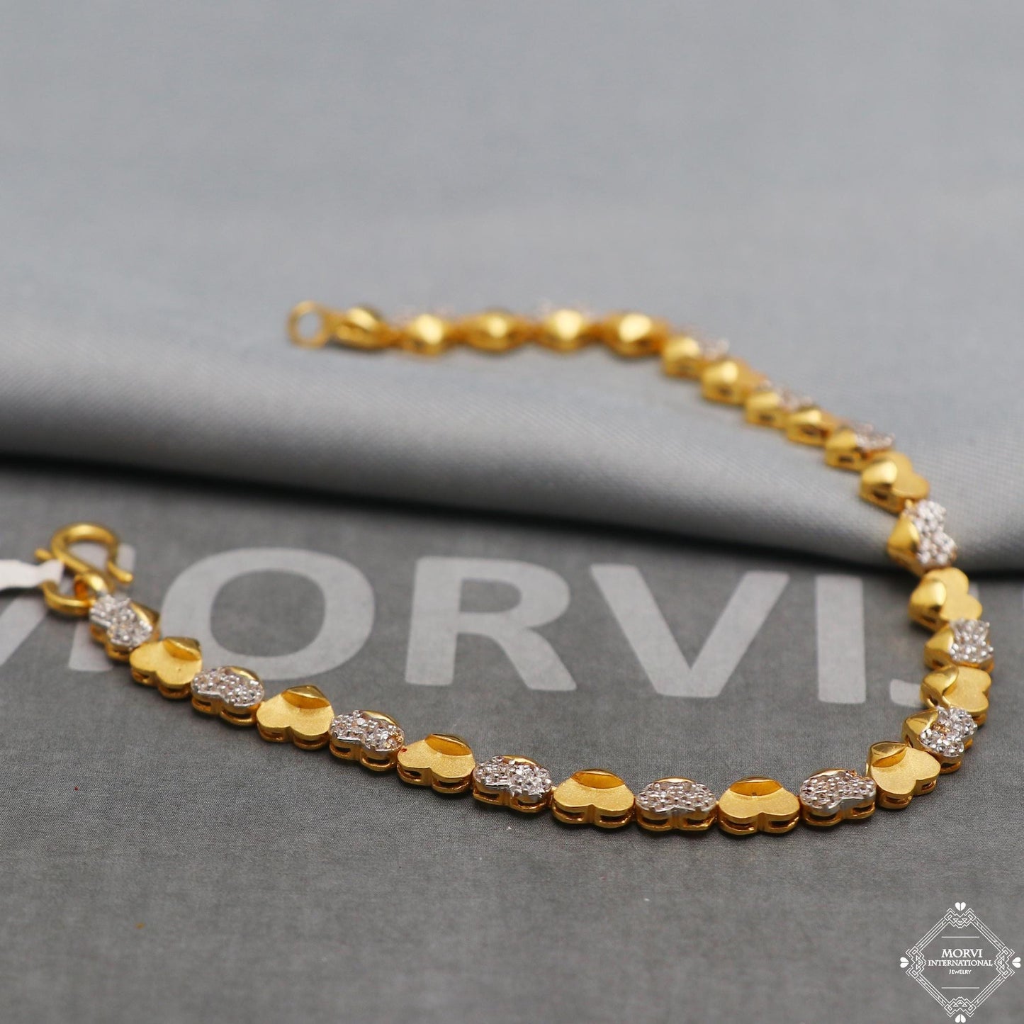 heart zircon yellow gold bracelet 7.25 inches indian handmade jewelry, k5344