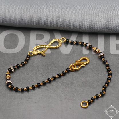 Black Beads 22k Gold Link Bracelet 7 inches Indian Handmade Women Jewelry, K5345