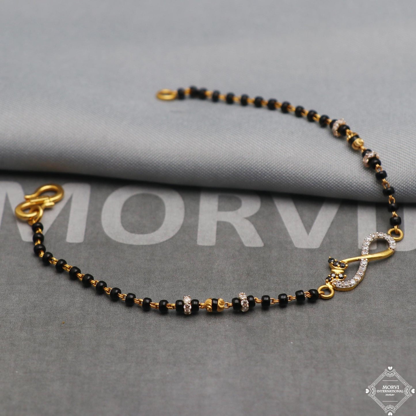 Black Beads 22k Gold Link Bracelet 7 inches Indian Handmade Women Jewelry, K5345