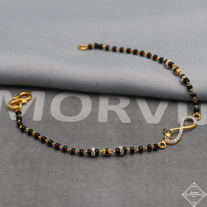 Black Beads 22k Gold Link Bracelet 7 inches Indian Handmade Women Jewelry, K5345