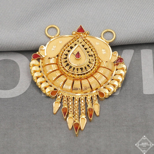 Handmade 22k Yellow Gold Amulet Pendant Necklace Handmade Indian Vintage Antique Design Jewelry, K5047