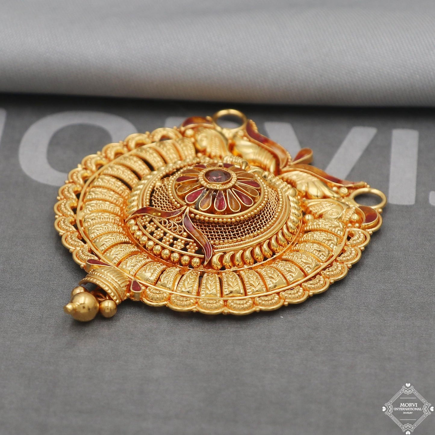 Handmade 22k Yellow Gold Pendant Necklace Designer Indian Vintage Antique Design Jewelry, K5048