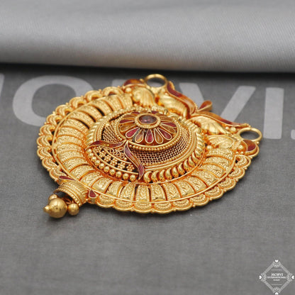 Handmade 22k Yellow Gold Pendant Necklace Designer Indian Vintage Antique Design Jewelry, K5048
