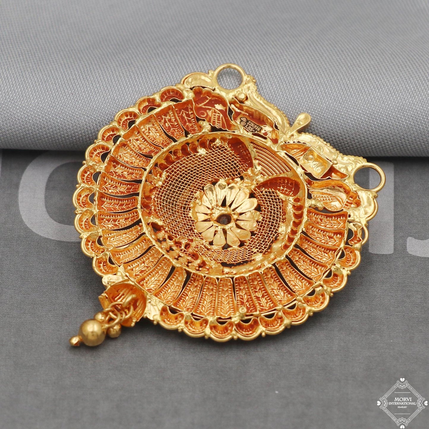 Handmade 22k Yellow Gold Pendant Necklace Designer Indian Vintage Antique Design Jewelry, K5048
