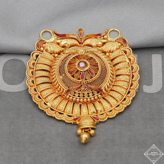 Handmade 22k Yellow Gold Pendant Necklace Designer Indian Vintage Antique Design Jewelry, K5048