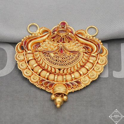 Filigree 22k Yellow Gold Pendant Handmade Indian Vintage Antique Design Jewelry, K5049