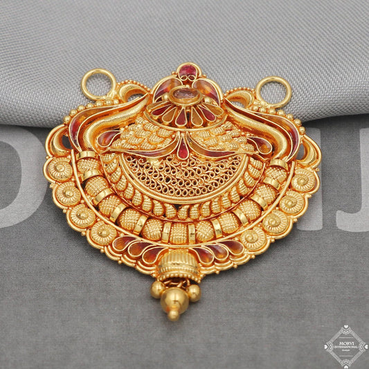 Filigree 22k Yellow Gold Pendant Handmade Indian Vintage Antique Design Jewelry, K5049