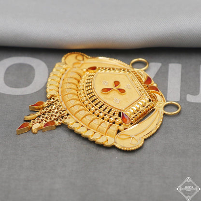 Big 22k Yellow Gold Pendant Necklace Handmade Indian Mangalsutra Handmade Vintage Antique Design Jewelry, K5059
