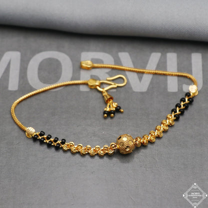 Black Gold Beads Ball 22k Gold Link Bracelet, Indian Handmade Women Jewelry, K5346