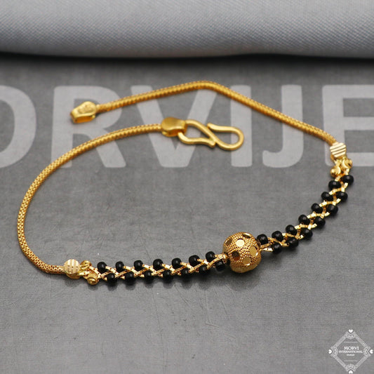 Black Gold Beads Ball 22k Gold Link Bracelet, Indian Handmade Women Jewelry, K5347