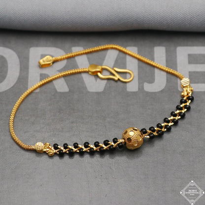 Black Gold Beads Ball 22k Gold Link Bracelet, Indian Handmade Women Jewelry, K5347