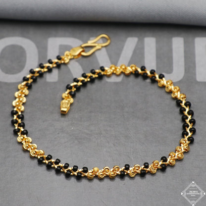 Black Gold Beads Ball 22k Gold Link Bracelet 7 inches Indian Handmade Women Jewelry, K5348