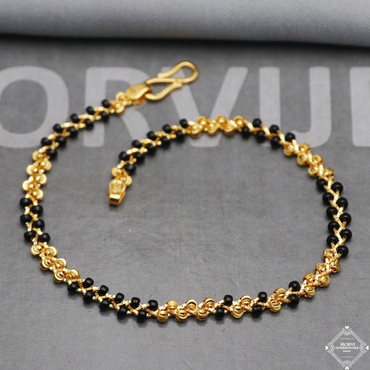 Black Gold Beads Ball 22k Gold Link Bracelet 7 inches Indian Handmade Women Jewelry, K5348