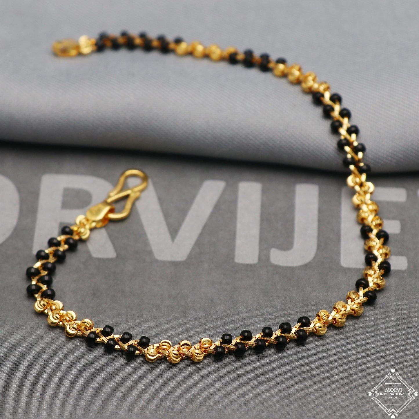 Black Gold Beads Ball 22k Gold Link Bracelet 7 inches Indian Handmade Women Jewelry, K5348
