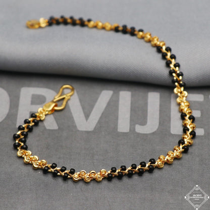 Black Gold Beads Ball 22k Gold Link Bracelet 7 inches Indian Handmade Women Jewelry, K5348
