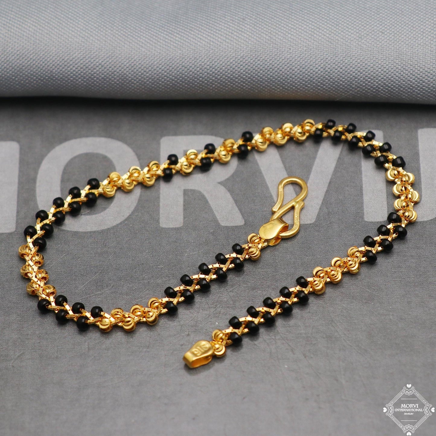 Black Gold Beads Ball 22k Gold Link Bracelet 7 inches Indian Handmade Women Jewelry, K5348