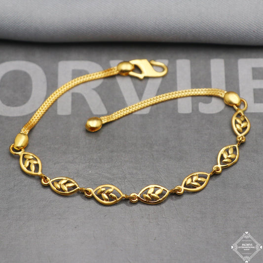Floral 22k Yellow Gold Link Slim Women Bracelet 7 inches Indian Handmade Women Jewelry, K5349