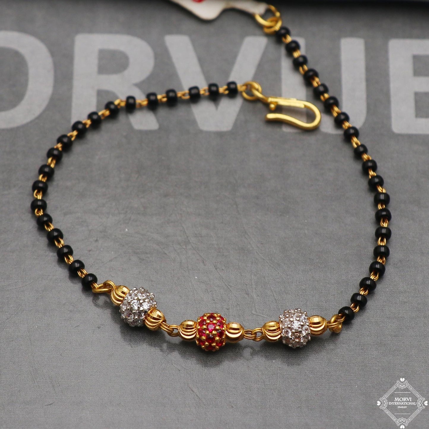 Black Gold Beads Ball 22k Gold Link Bracelet, Indian Handmade Women Jewelry, K5351